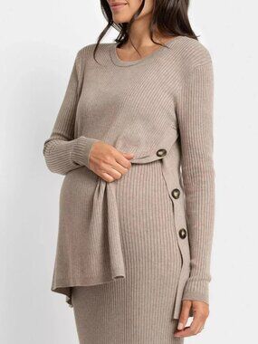 Seraphine Carnelian Rib Knit Maternity Nursing Long Sleeve Top Oatmeal 8 Medium